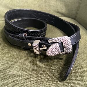 Bullhide Belts Black Leather Belt Hand Made USA Silver Tone Western